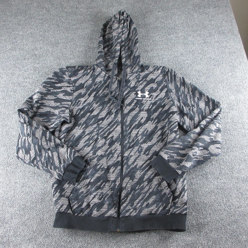 Under Armour Hoodie Mens Medium Gray Full Zip‎ Camo ColdGear Fleece Sweatshirt